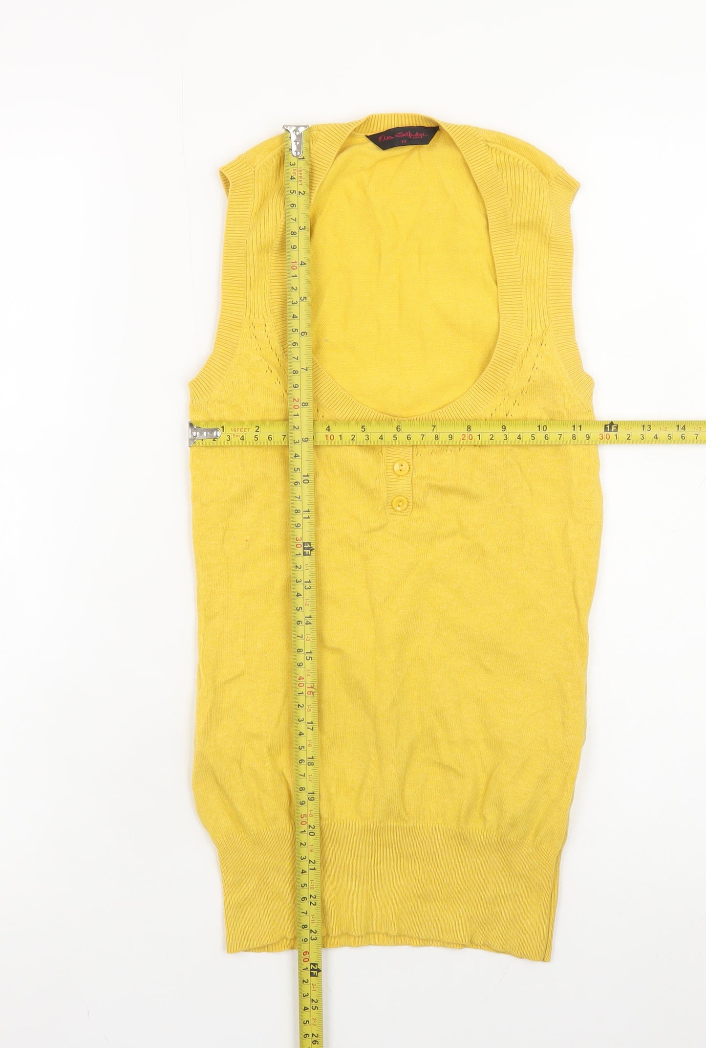 Miss Selfridge Women’s Yellow Henley Sleeveless Knit Jumper Size 10