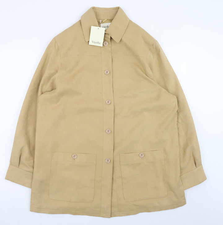 Viyella Women's Beige Mid-Length Button Jacket Size M