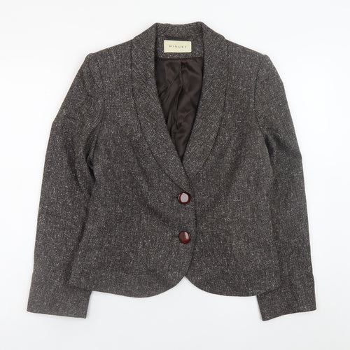 Minuet Women Brown Tweed Blazer Size 12 Lined Buttoned Jacket