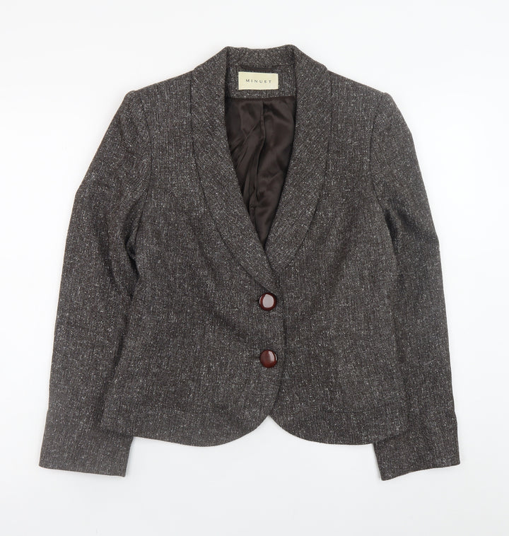 Minuet Women Brown Tweed Blazer Size 12 Lined Buttoned Jacket