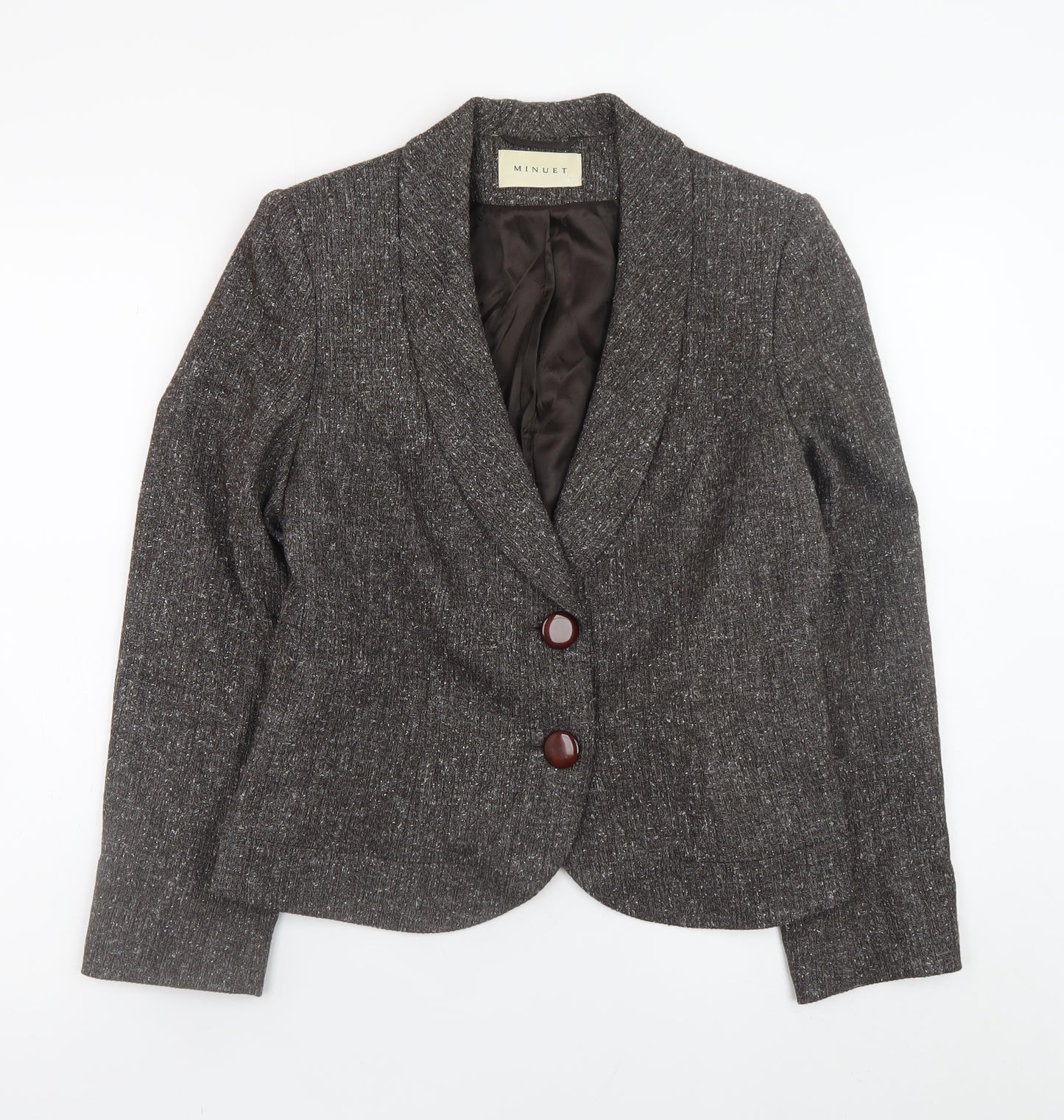 Minuet Women Brown Tweed Blazer Size 12 Lined Buttoned Jacket