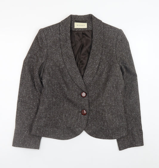 Minuet Women Brown Tweed Blazer Size 12 Lined Buttoned Jacket