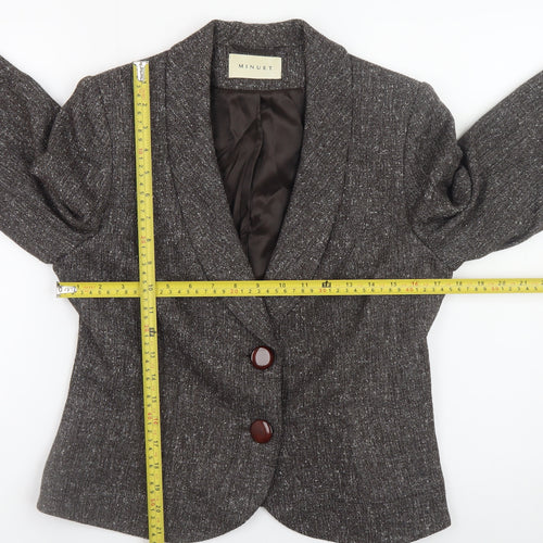Minuet Women Brown Tweed Blazer Size 12 Lined Buttoned Jacket