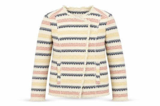 Front view of Marks & Spencer Women’s Multicoloured Striped Cotton Blend Jacket, size UK 14