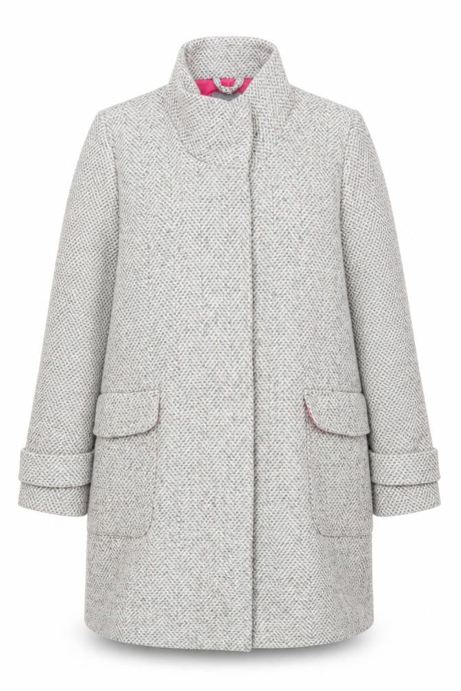 Front view of Next Women’s Grey Tweed Wool Blend Coat, size UK 20, Classic Overcoat