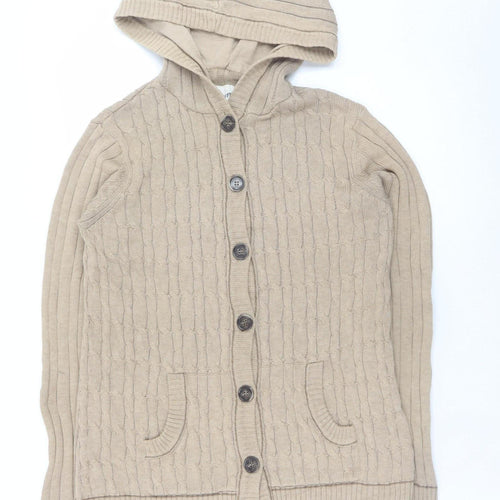 Mantaray Women Beige Hooded Cardigan Size 16 Button Knit Jumper