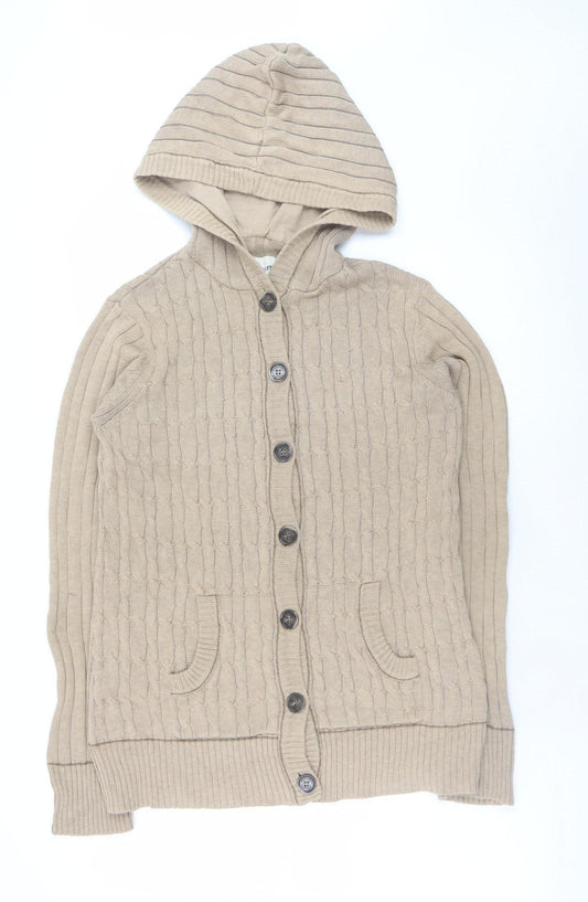 Mantaray Women Beige Hooded Cardigan Size 16 Button Knit Jumper