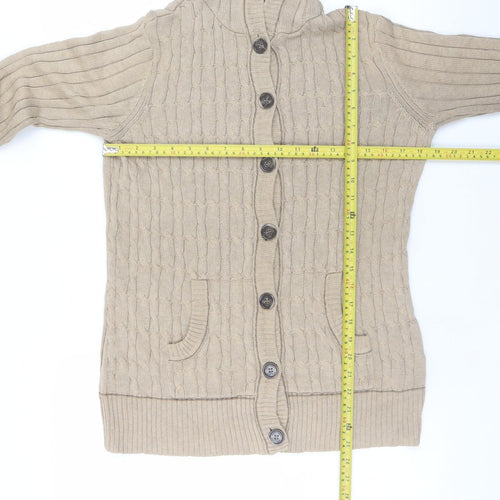 Mantaray Women Beige Hooded Cardigan Size 16 Button Knit Jumper