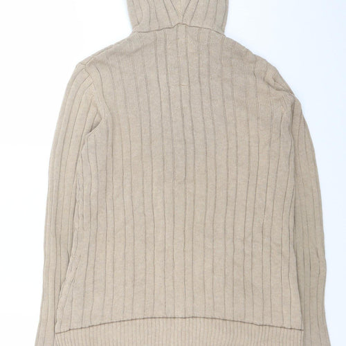 Mantaray Women Beige Hooded Cardigan Size 16 Button Knit Jumper
