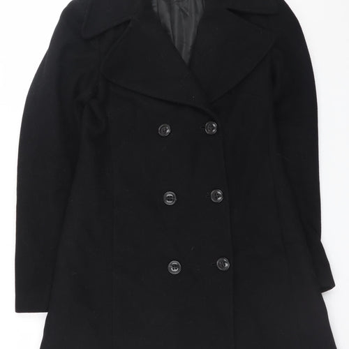Killah Women's Black Wool Pea Coat XS Mid-Length Classic Style