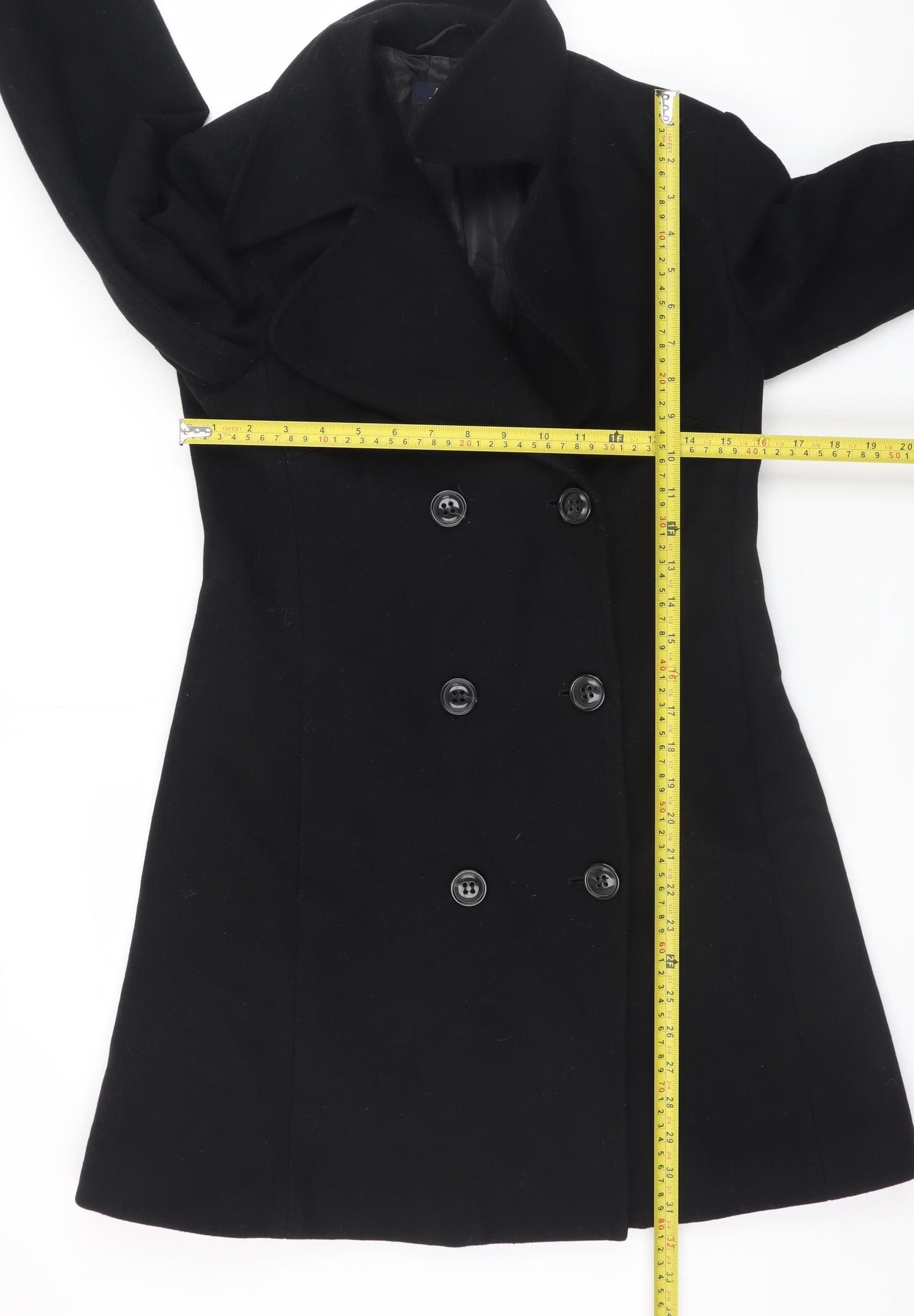 Killah Women's Black Wool Pea Coat XS Mid-Length Classic Style