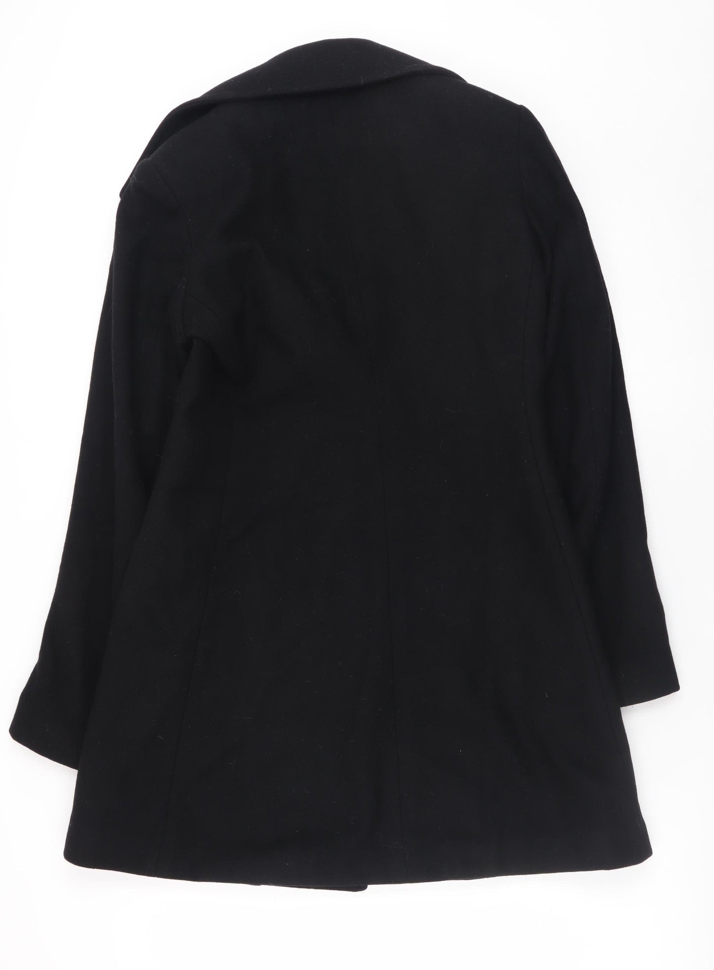 Killah Women's Black Wool Pea Coat XS Mid-Length Classic Style