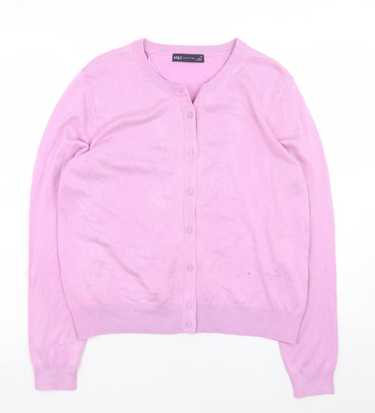 Marks and Spencer Women’s Pink Long Sleeve Crew Neck Cardigan Size 16