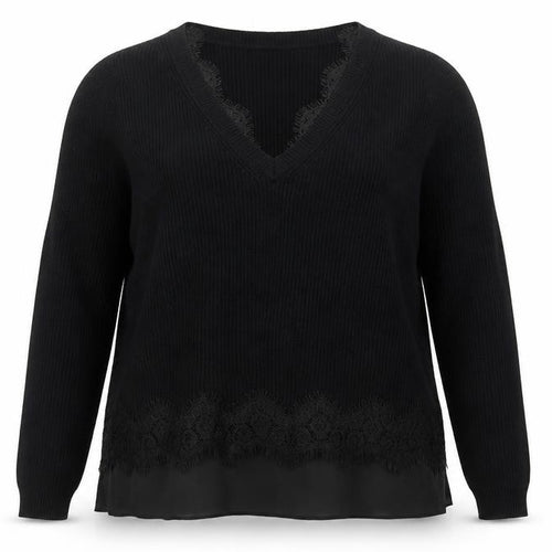 Roman Women’s Black V-Neck Long Sleeve Ribbed Pullover Jumper Size 16
