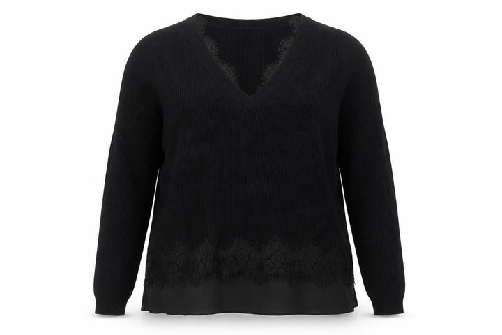 Roman Women’s Black V-Neck Long Sleeve Ribbed Pullover Jumper Size 16