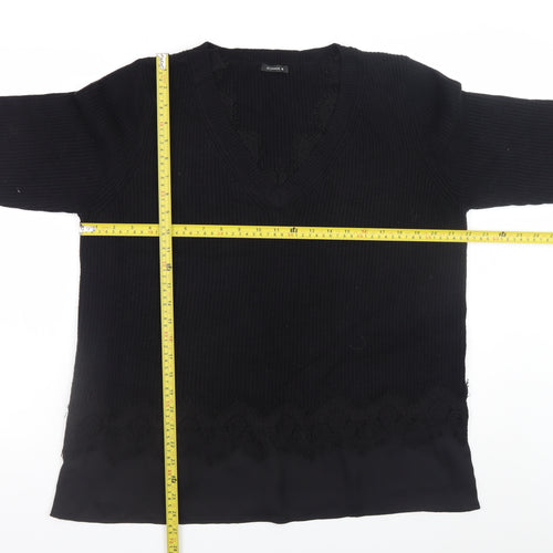 Roman Women’s Black V-Neck Long Sleeve Ribbed Pullover Jumper Size 16