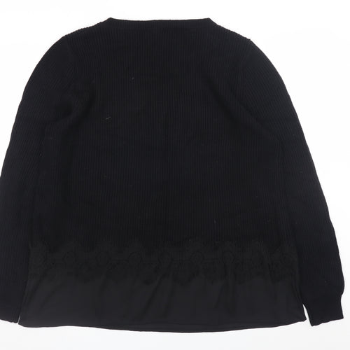Roman Women’s Black V-Neck Long Sleeve Ribbed Pullover Jumper Size 16