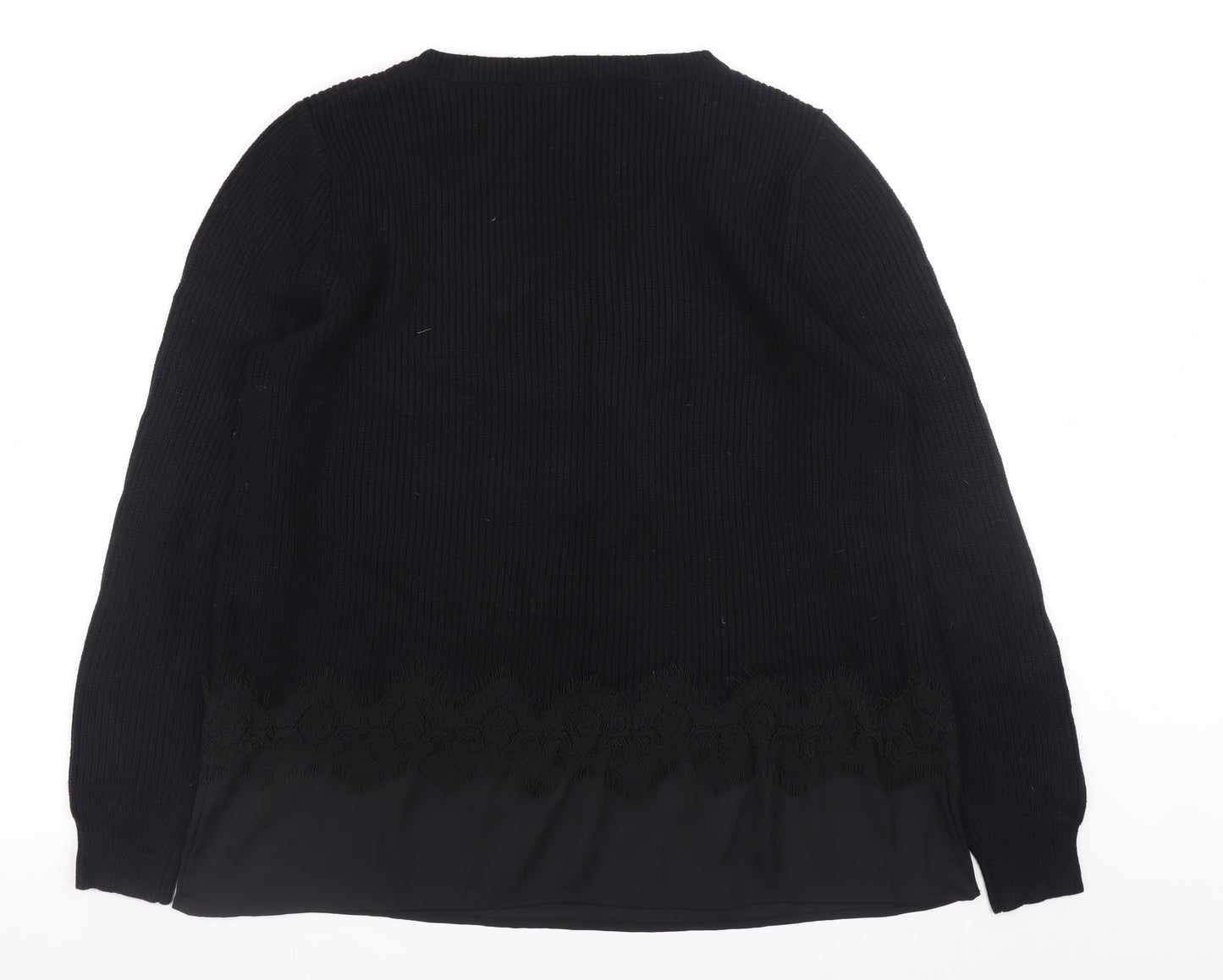 Roman Women’s Black V-Neck Long Sleeve Ribbed Pullover Jumper Size 16