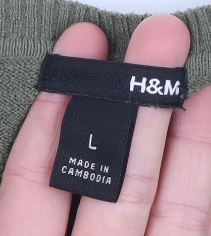 H&M Women Green V-Neck 3/4 Sleeve Pullover Jumper Size L