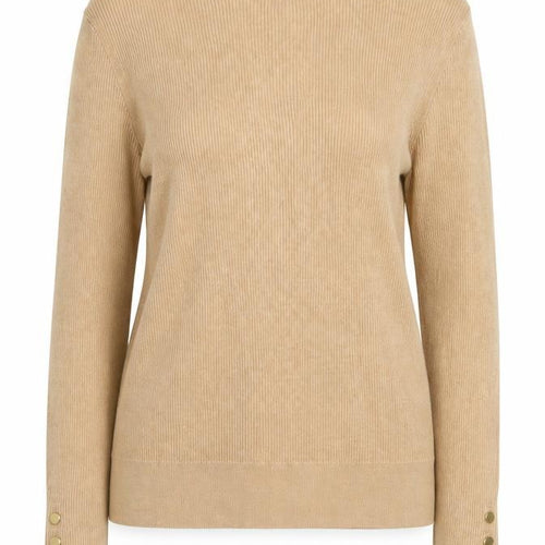 Marks and Spencer Women Beige Crew Neck Button Sleeve Jumper Size 14