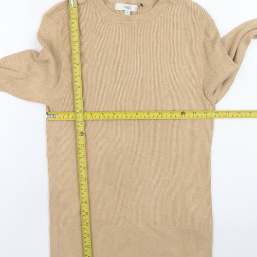 Marks and Spencer Women Beige Crew Neck Button Sleeve Jumper Size 14