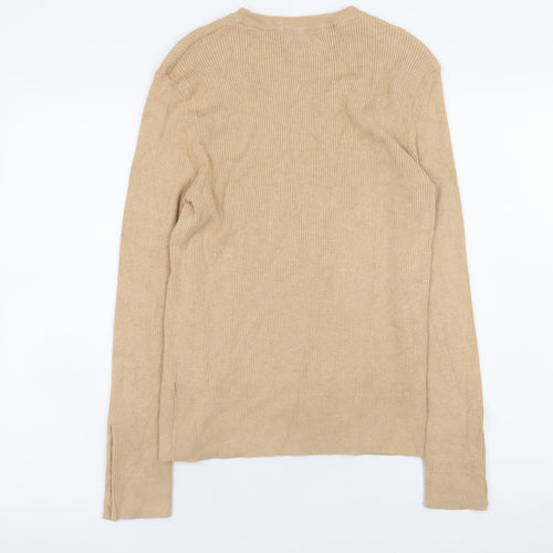 Marks and Spencer Women Beige Crew Neck Button Sleeve Jumper Size 14