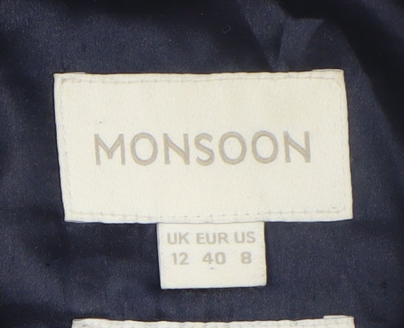 Monsoon Women’s Blue Wool Blend Full Zip Jacket Size 12