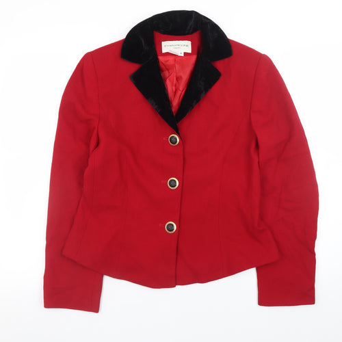Evan-Picone Women's Red Wool Blazer Velvet Collar Size 12 Classic Jacket