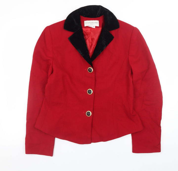 Evan-Picone Women's Red Wool Blazer Velvet Collar Size 12 Classic Jacket