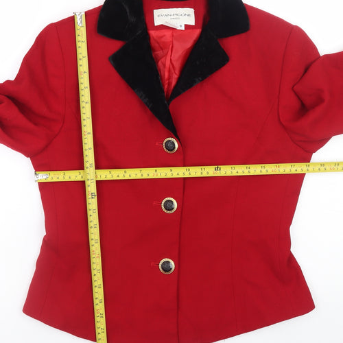 Evan-Picone Women's Red Wool Blazer Velvet Collar Size 12 Classic Jacket