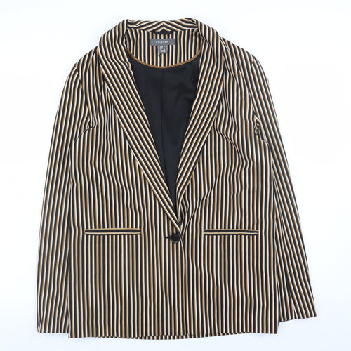 Primark Women Black Stripe Blazer Size 6 Polyester Blend Lined Jacket