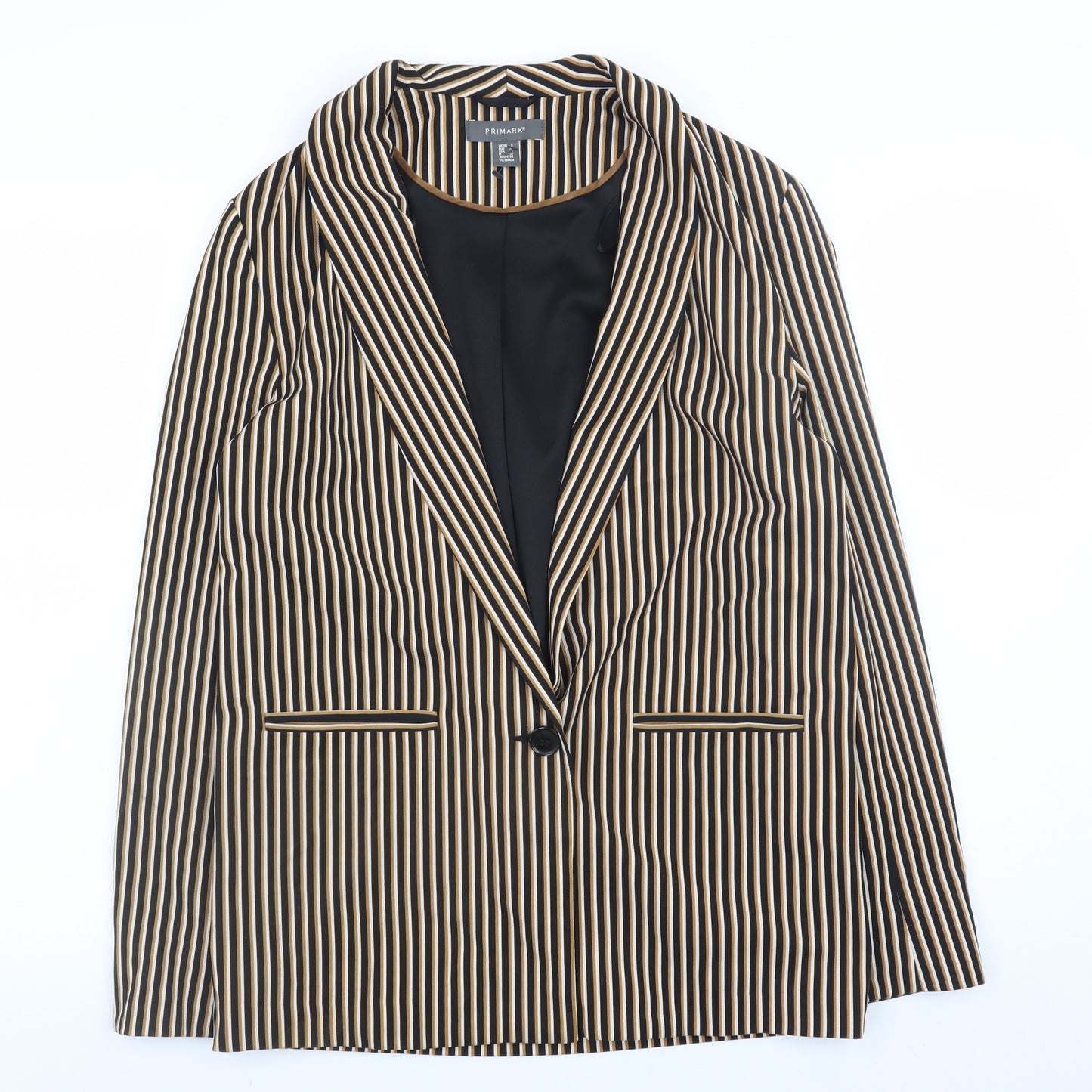 Primark Women Black Stripe Blazer Size 6 Polyester Blend Lined Jacket