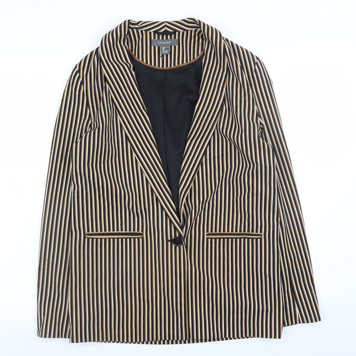 Primark Women Black Stripe Blazer Size 6 Polyester Blend Lined Jacket