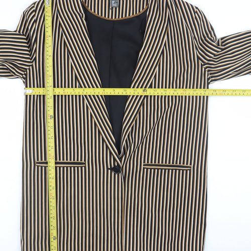 Primark Women Black Stripe Blazer Size 6 Polyester Blend Lined Jacket