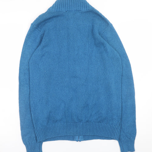 Isle Essentials Men's Blue Cotton Full Zip Cable Knit Jumper M