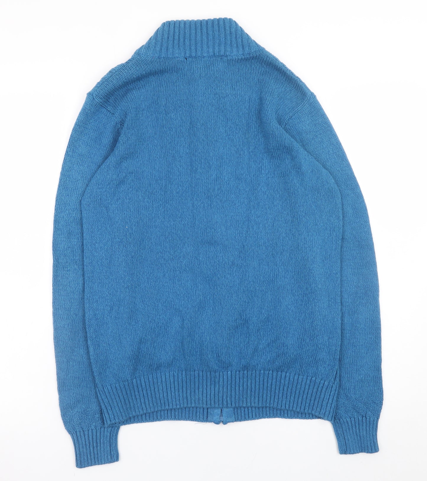 Isle Essentials Men's Blue Cotton Full Zip Cable Knit Jumper M