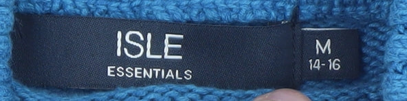 Isle Essentials Men's Blue Cotton Full Zip Cable Knit Jumper M