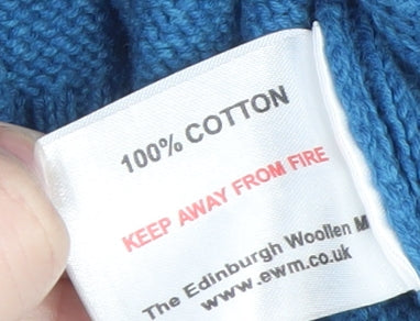 Isle Essentials Men's Blue Cotton Full Zip Cable Knit Jumper M