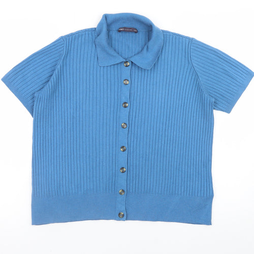 Marks and Spencer Men’s Blue Knit Polo Shirt Size L Short Sleeve