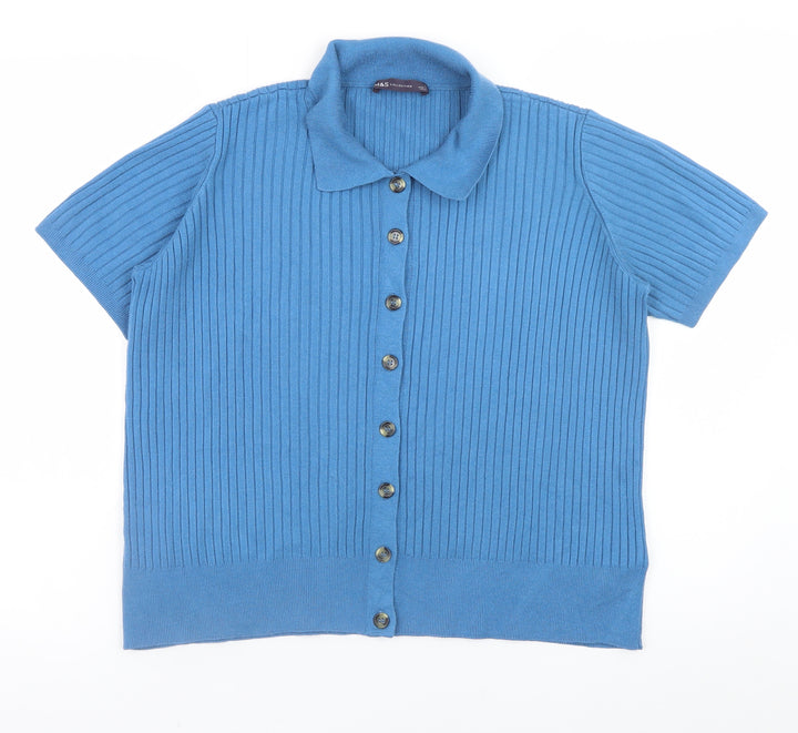 Marks and Spencer Men’s Blue Knit Polo Shirt Size L Short Sleeve