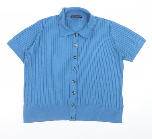 Marks and Spencer Men’s Blue Knit Polo Shirt Size L Short Sleeve