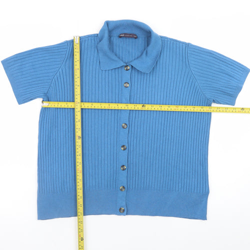 Marks and Spencer Men’s Blue Knit Polo Shirt Size L Short Sleeve