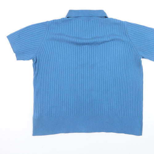 Marks and Spencer Men’s Blue Knit Polo Shirt Size L Short Sleeve