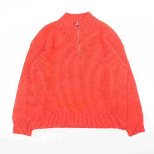 Marks and Spencer Women's Red Mock Neck Half Zip Knit Jumper Size 16