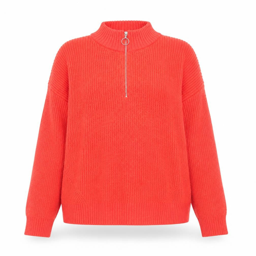 Front view of Marks & Spencer Women's Red Mock Neck Half Zip Knit Jumper, size 16