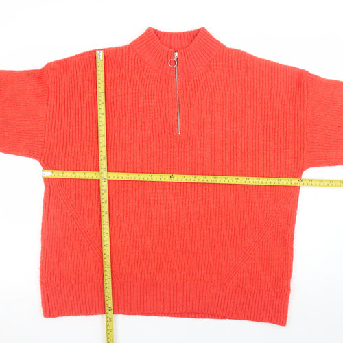 Marks and Spencer Women's Red Mock Neck Half Zip Knit Jumper Size 16