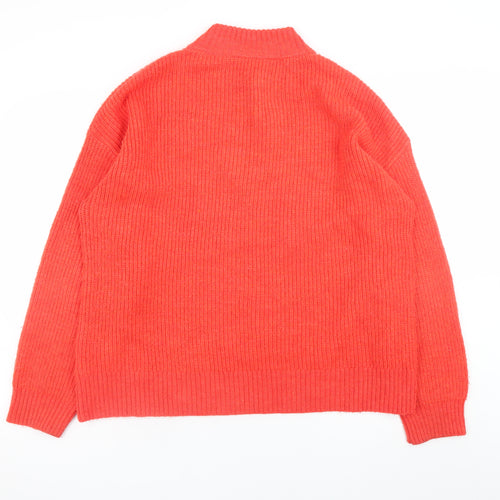 Marks and Spencer Women's Red Mock Neck Half Zip Knit Jumper Size 16