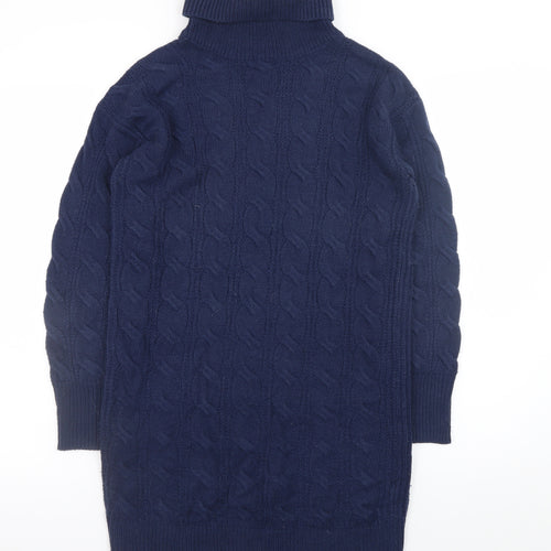 Tu Women Blue Cable Knit Roll Neck Jumper Dress Size 8