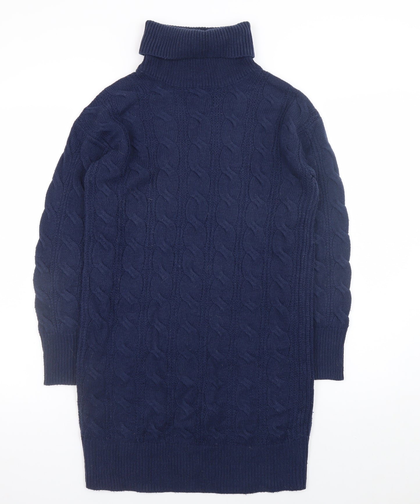 Tu Women Blue Cable Knit Roll Neck Jumper Dress Size 8