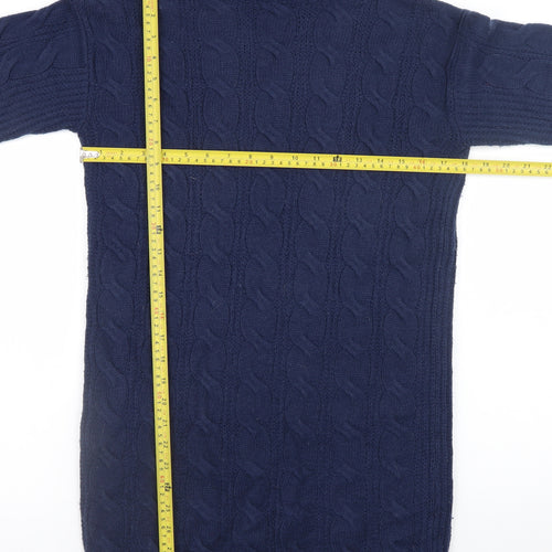 Tu Women Blue Cable Knit Roll Neck Jumper Dress Size 8